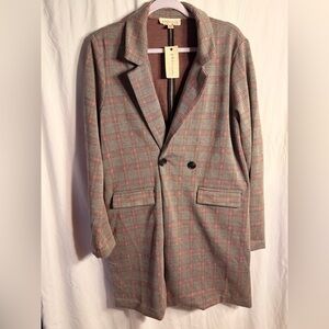 Philosophy Gray and Red Plaid Blazer